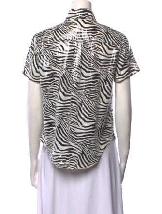 Vaquera Animal Print Mock Neck Button-Up Top