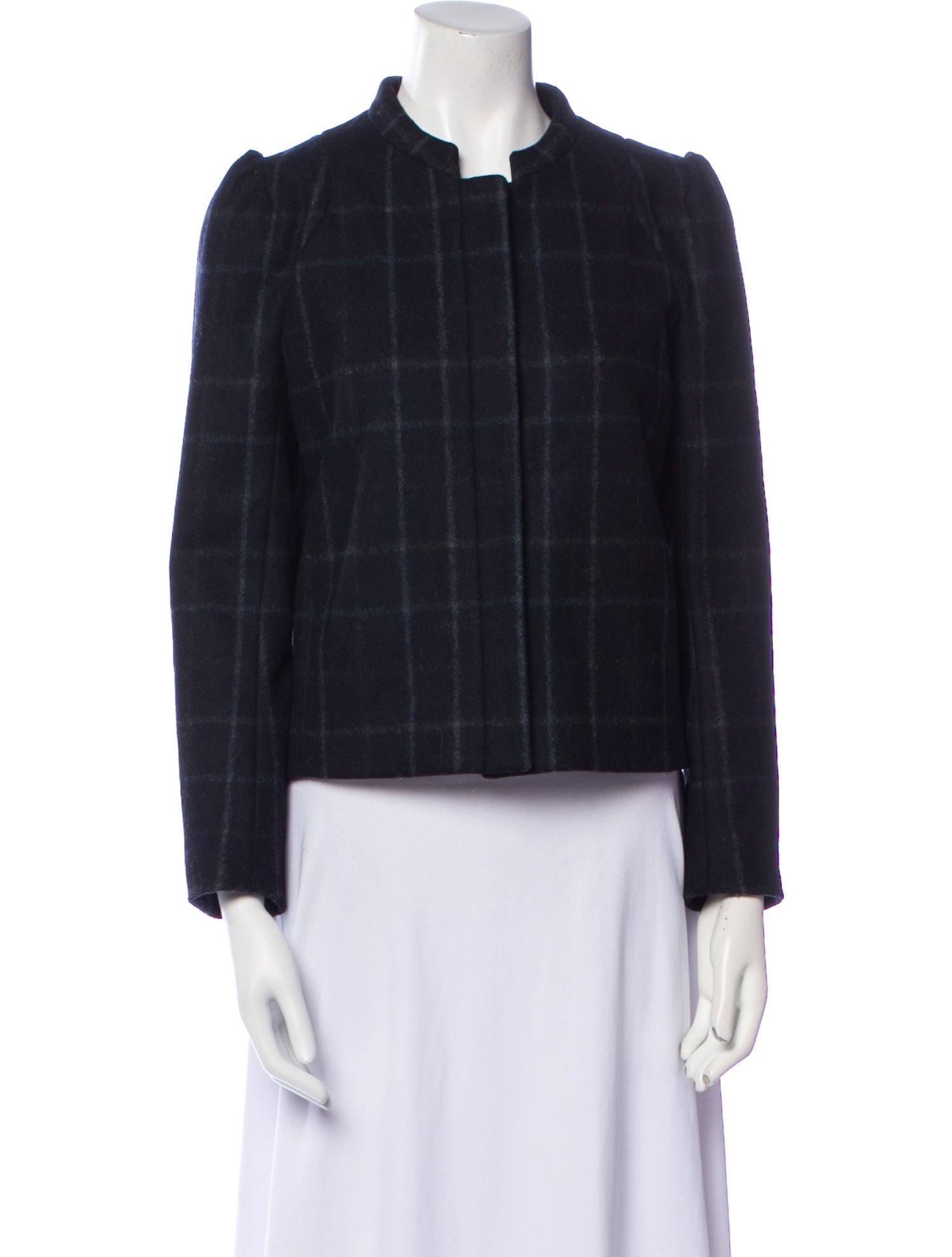 Vanessa Bruno Athé Wool Plaid Print Fur Jacket