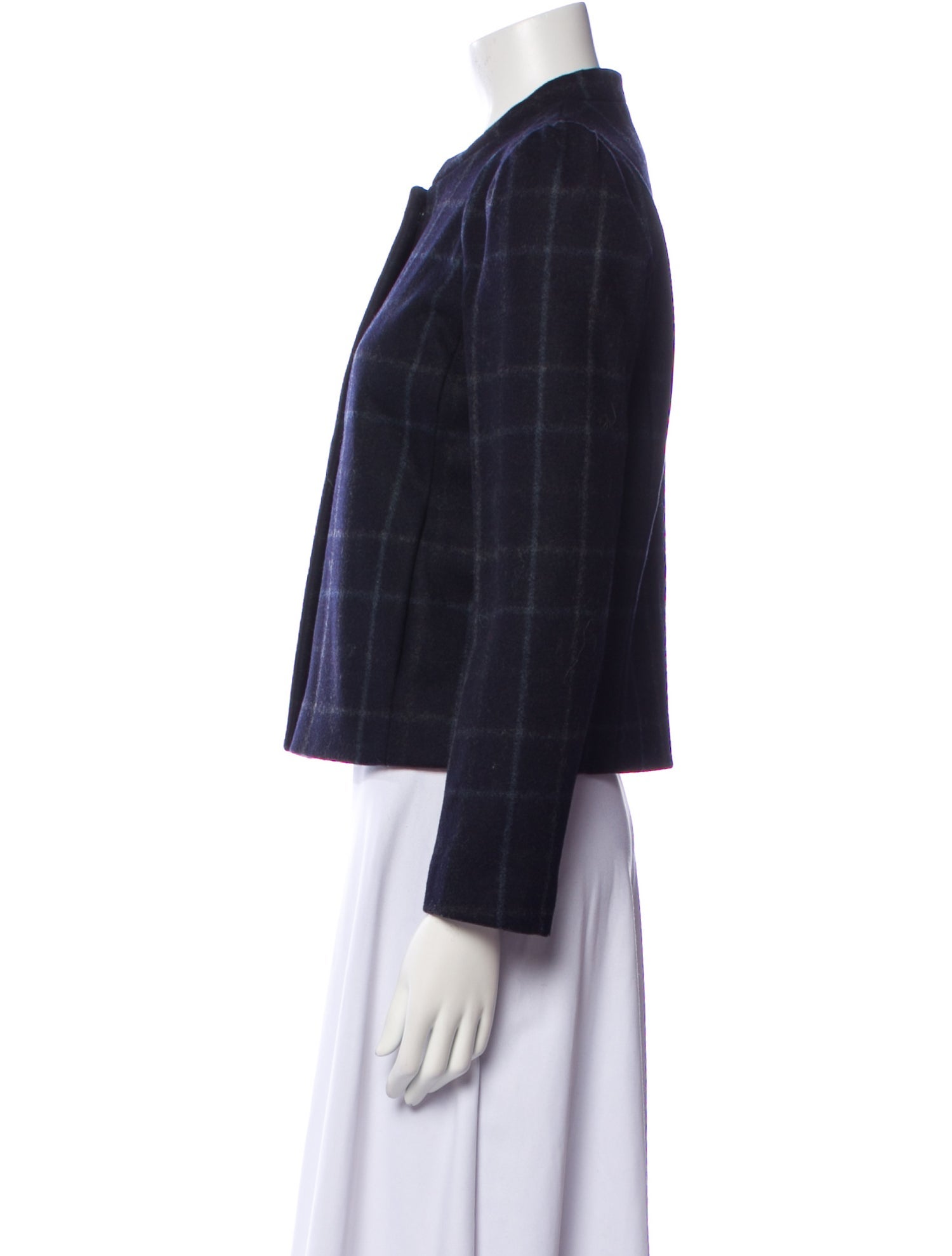 Vanessa Bruno Athé Wool Plaid Print Fur Jacket