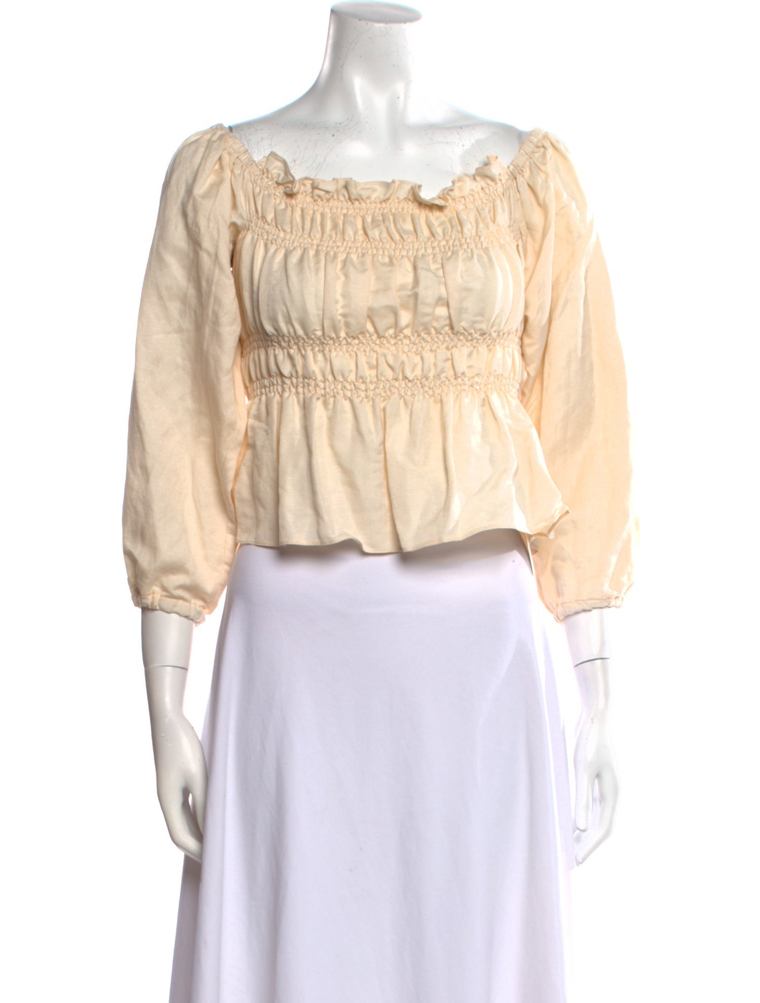 Vanessa Cocchiaro Off-The-Shoulder Three-Quarter Sleeve Crop Top