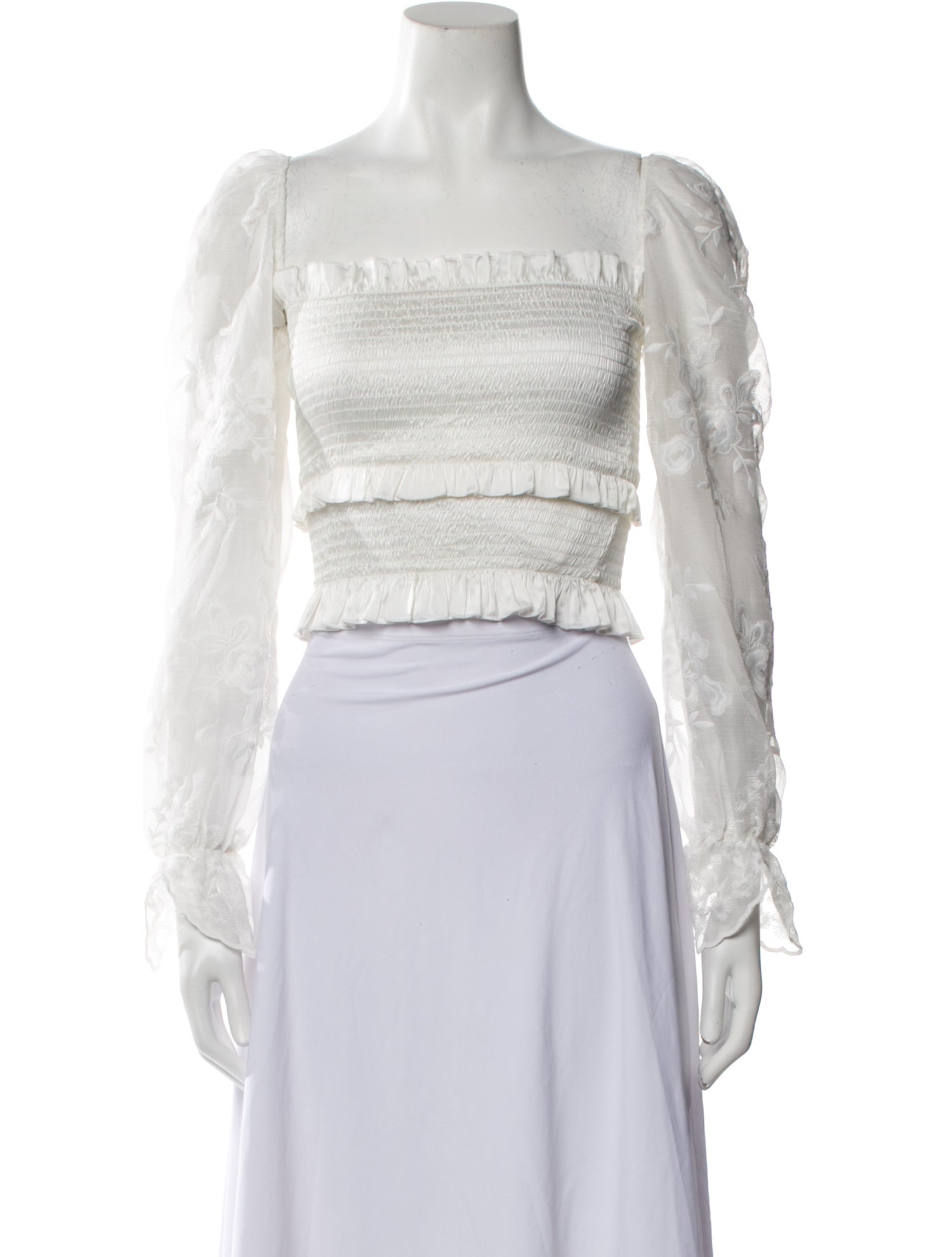 V. chapman Square Neckline Long Sleeve Crop Top