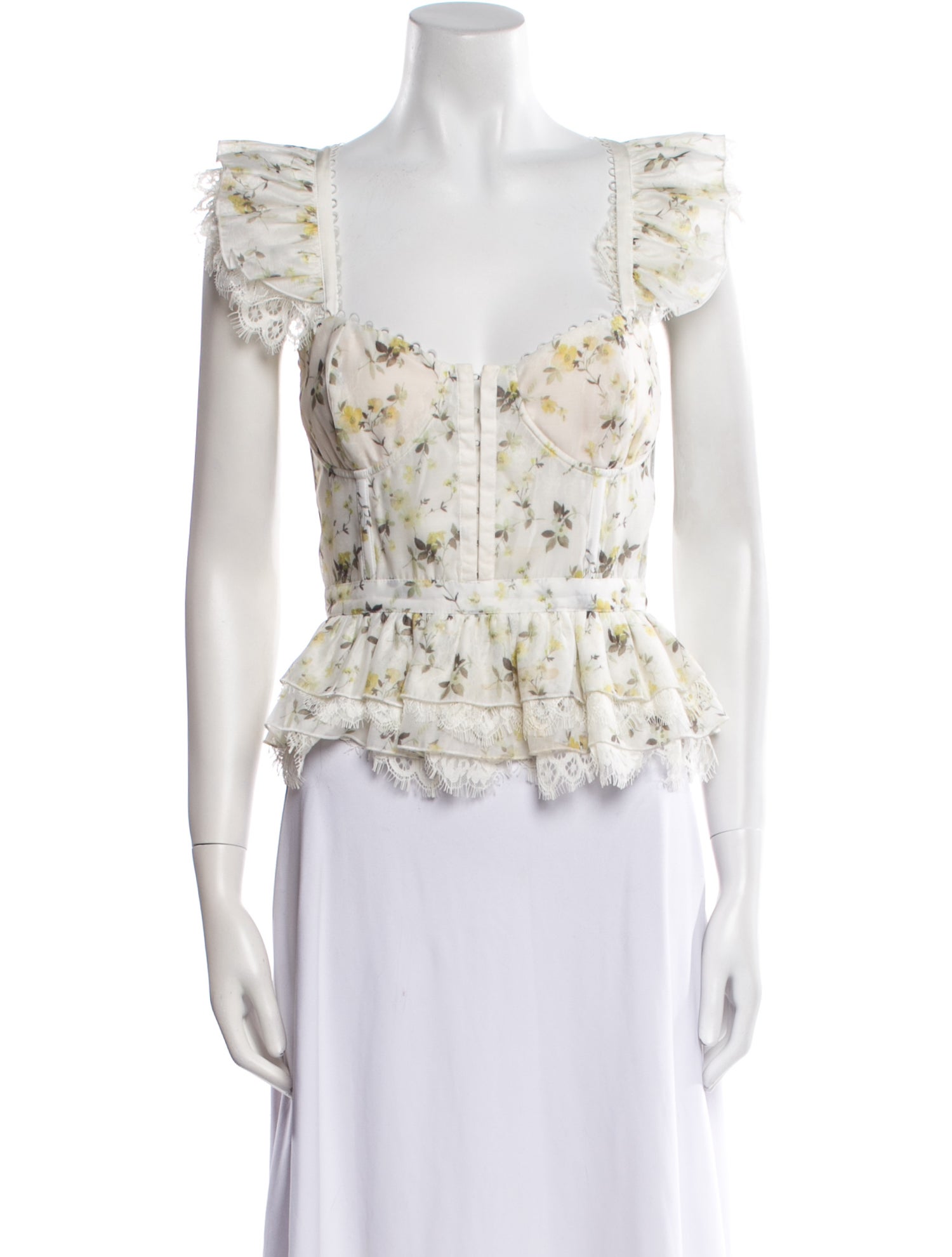 V. chapman Floral Print Square Neckline Crop Top