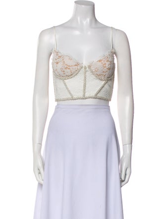 V. chapman Nylon Lace Pattern Crop Top