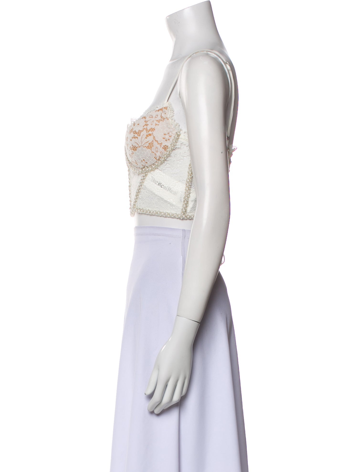 V. chapman Nylon Lace Pattern Crop Top