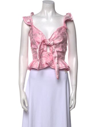 V. chapman Colorblock Pattern V-Neck Crop Top