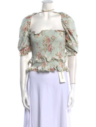 V. chapman Floral Print Mock Neck Crop Top