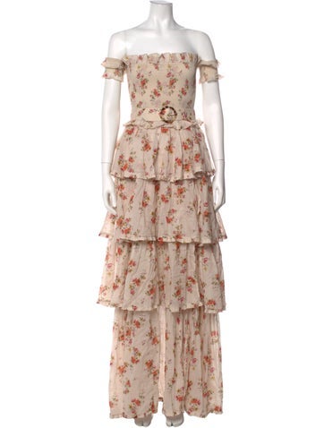 Pre-owned V. Chapman Floral Print Long Dress W/ Tags In Neutral