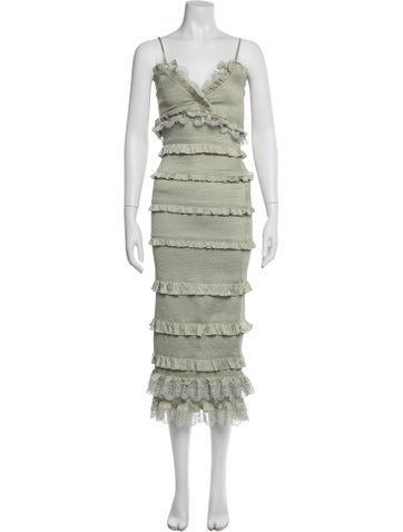 Pre-owned V. Chapman V-neck Midi Length Dress In Green