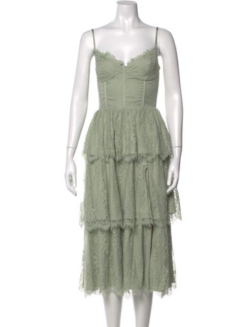Pre-owned V. Chapman Lace Pattern Midi Length Dress In Green