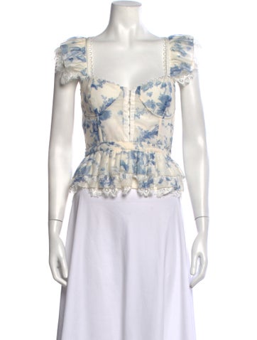 Pre-owned V. Chapman Nylon Floral Print Top In Blue