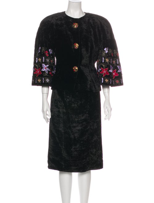 Victor Costa Printed Skirt Set Black
