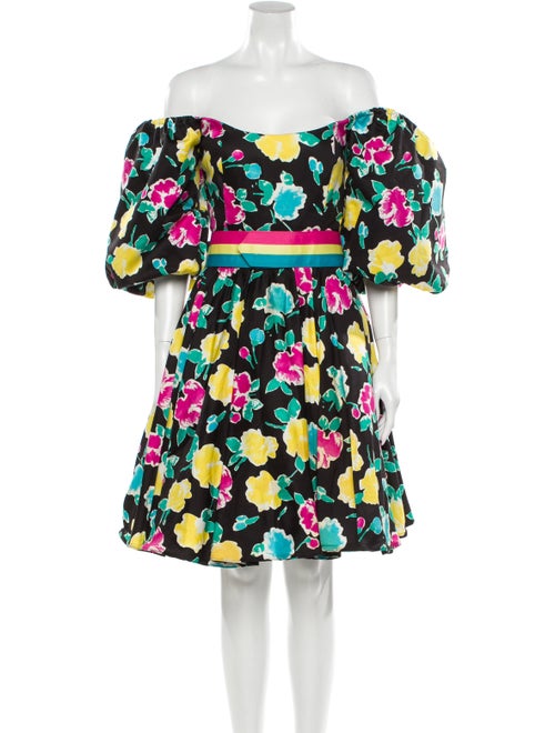 Victor Costa Floral Print Mini Dress Black