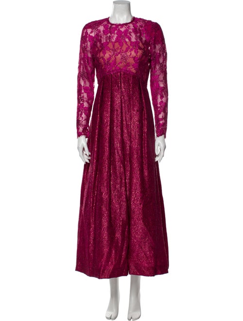 Victor Costa Lace Pattern Long Dress Pink