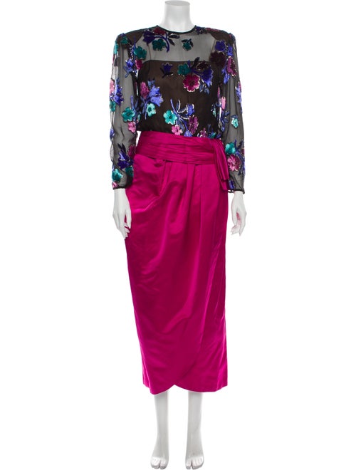 Victor Costa Printed Long Dress Pink