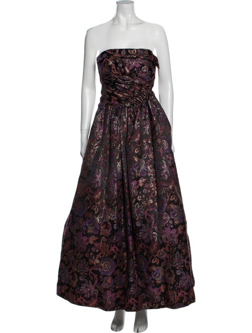 Victor Costa Printed Long Dress Purple