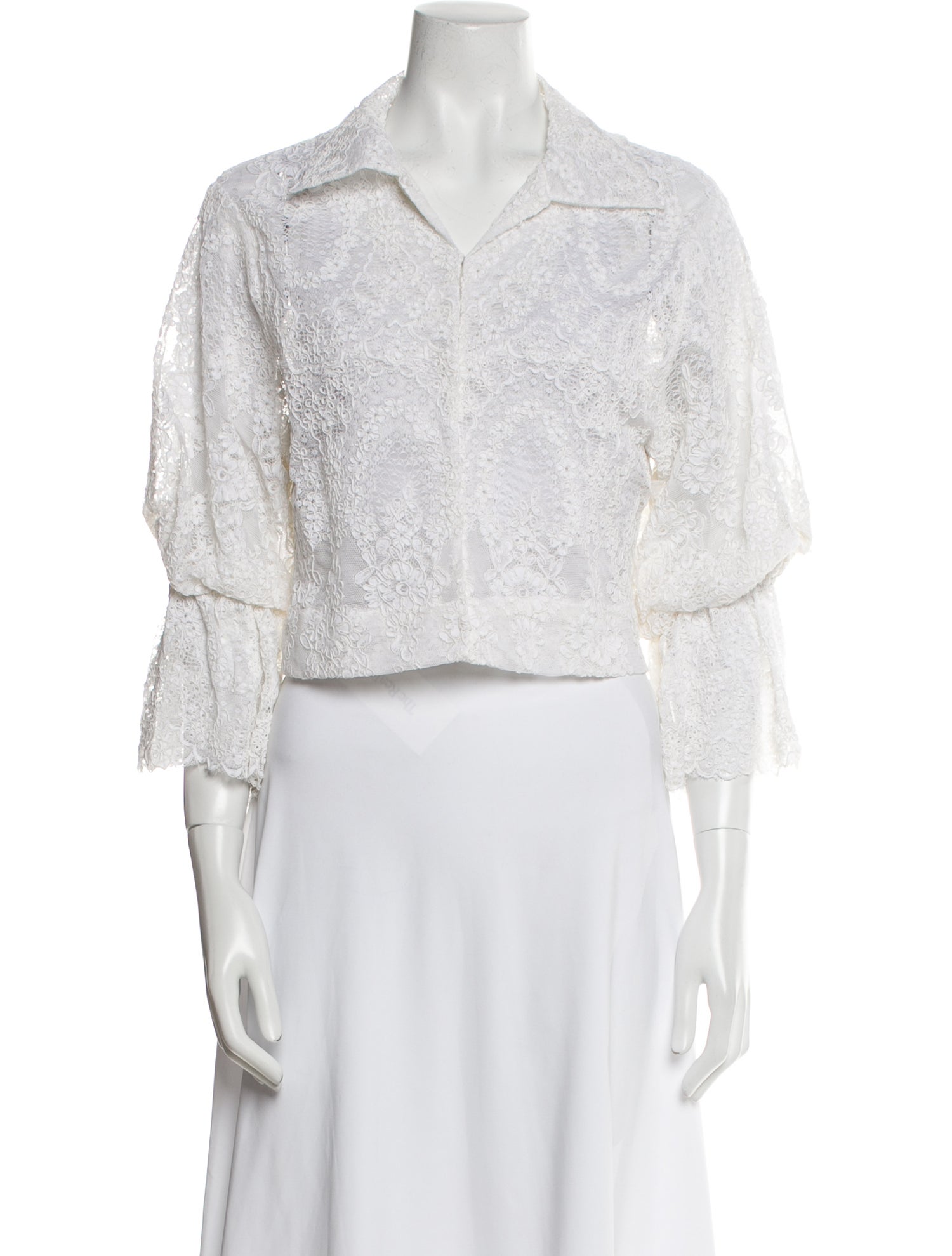 Victor Costa Lace Pattern Three-Quarter Sleeve Crop Top