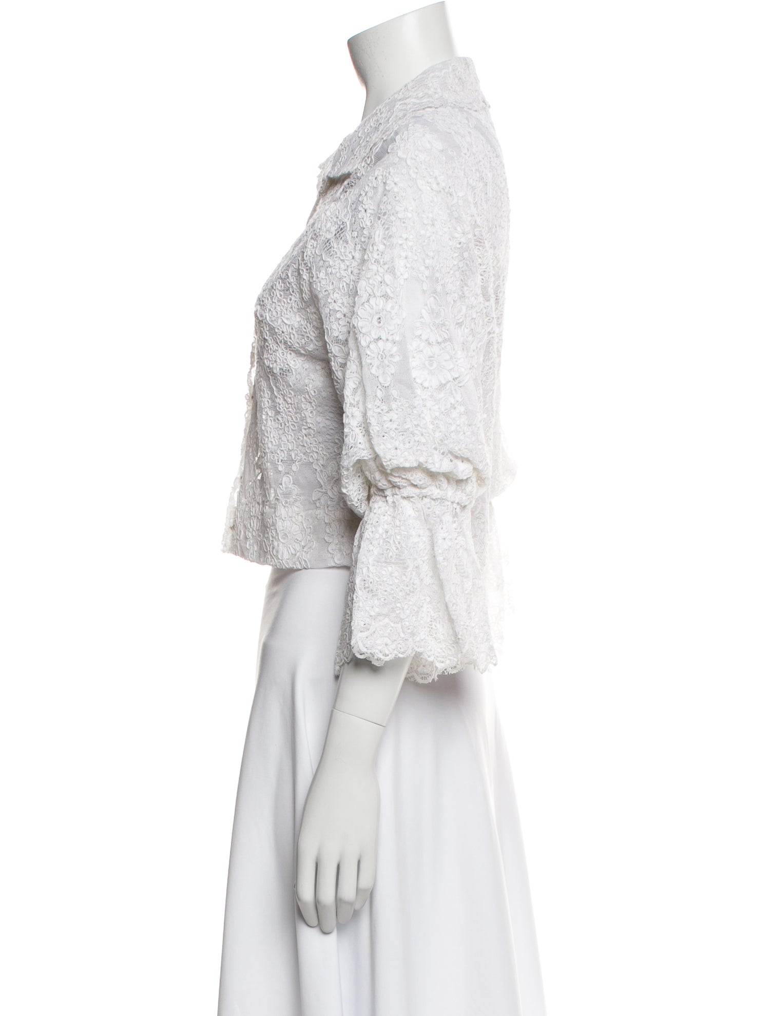 Victor Costa Lace Pattern Three-Quarter Sleeve Crop Top