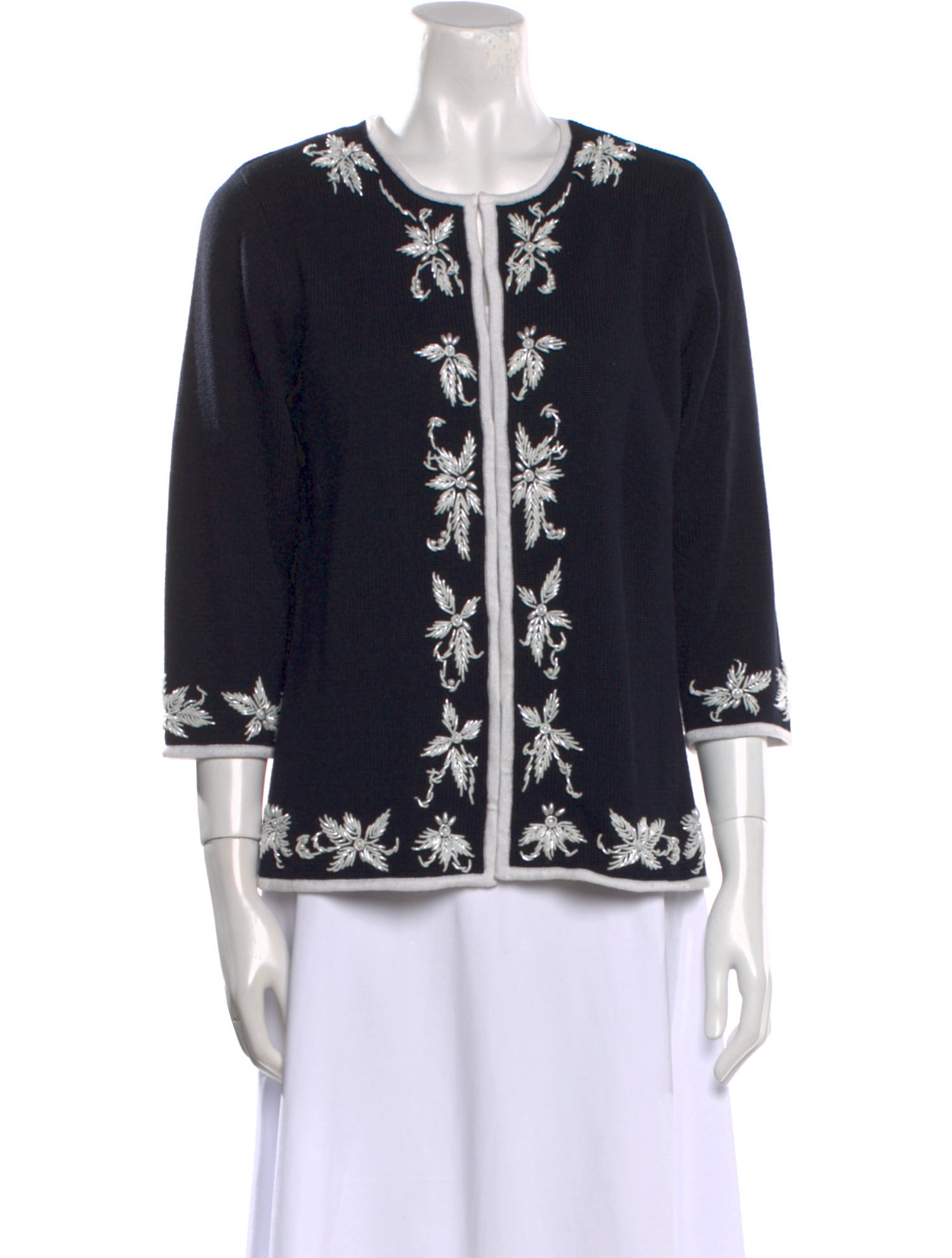 Victor Costa Floral Print Scoop Neck Sweater