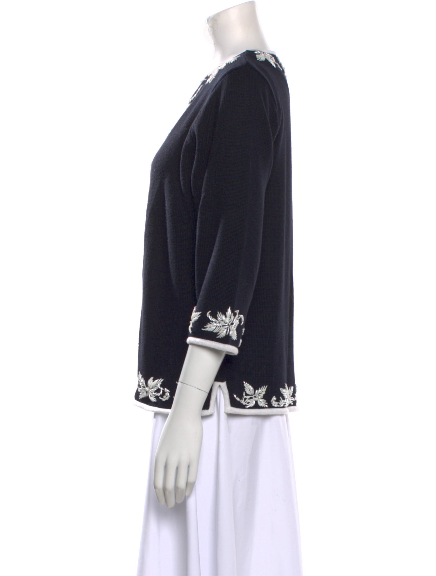 Victor Costa Floral Print Scoop Neck Sweater