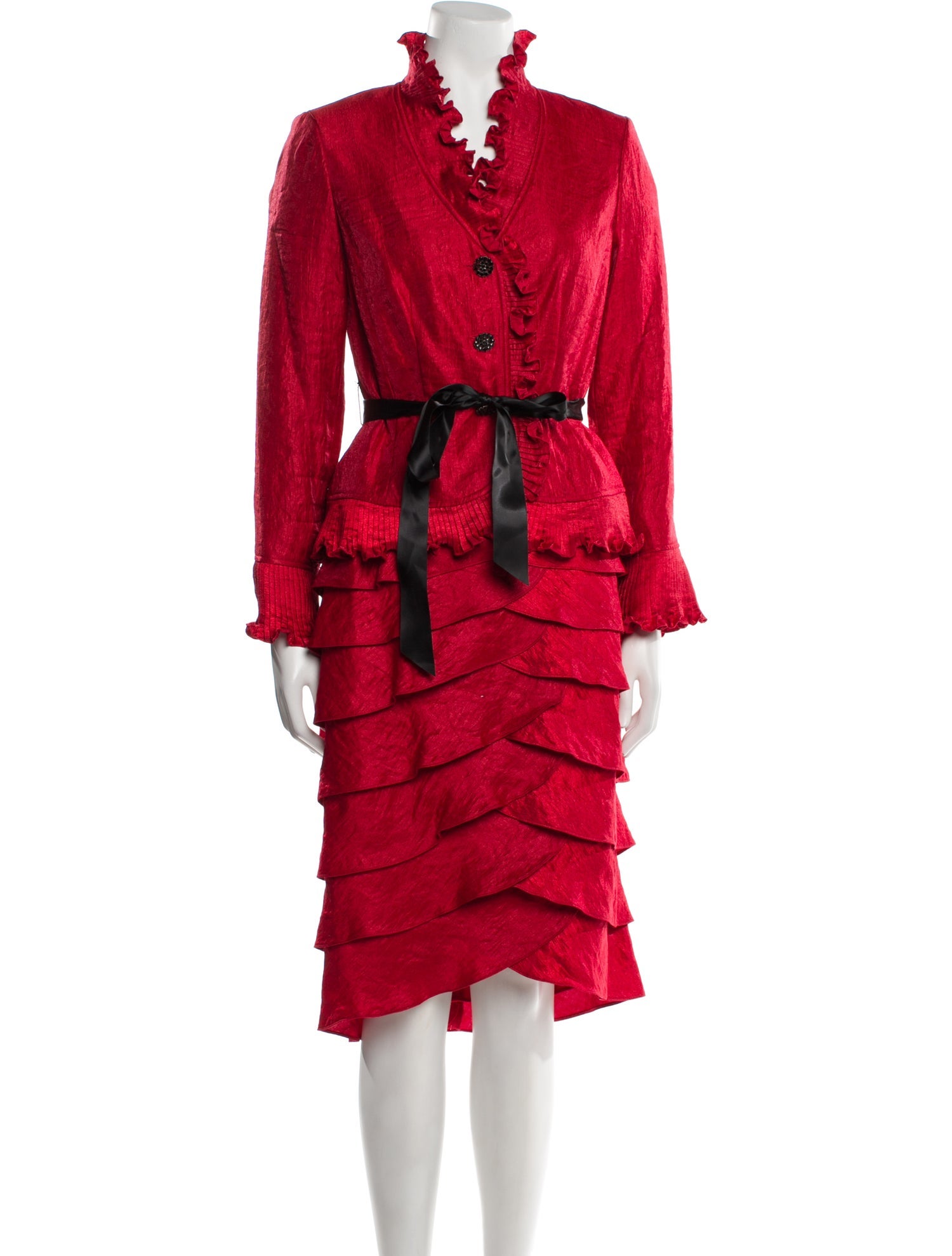 Victor Costa Ruffle Embellishment Skirt Suit