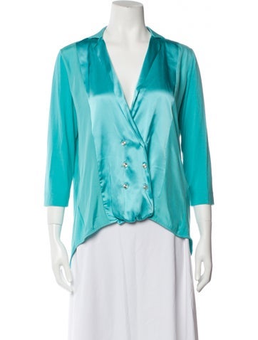 VDP Collection Tops Plunge Neckline Three-Quarter Sleeve Blouse M