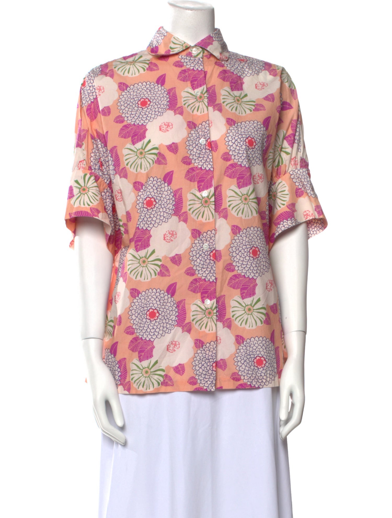 V de Vinster Printed Short Sleeve Button-Up Top