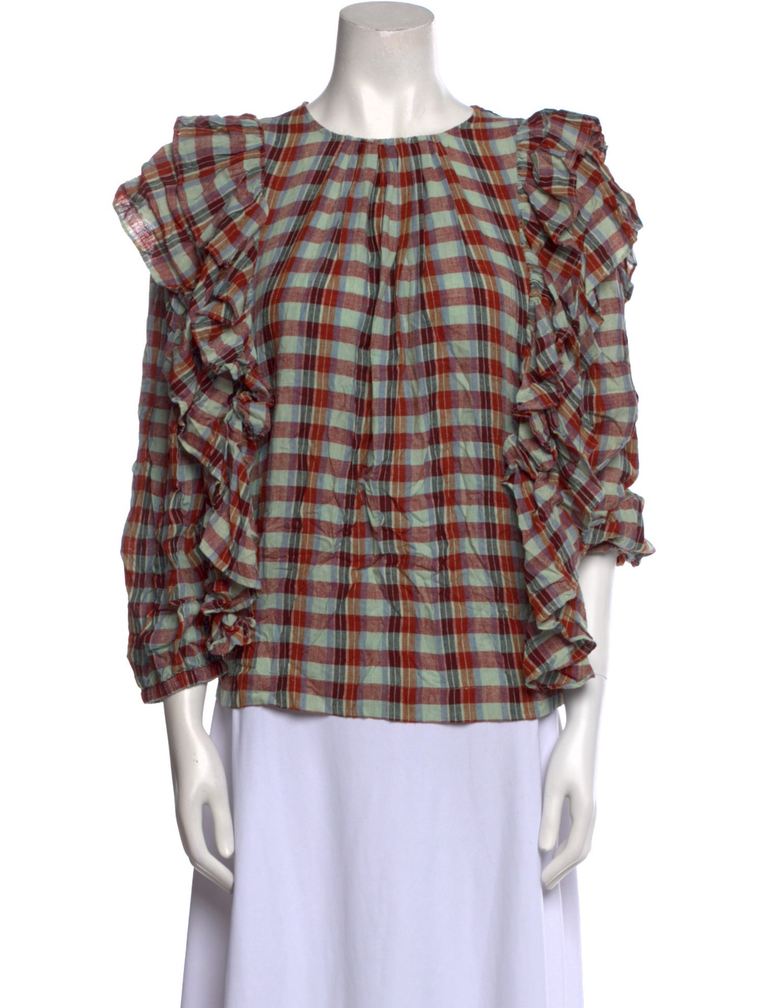 V de Vinster Silk Plaid Print Blouse