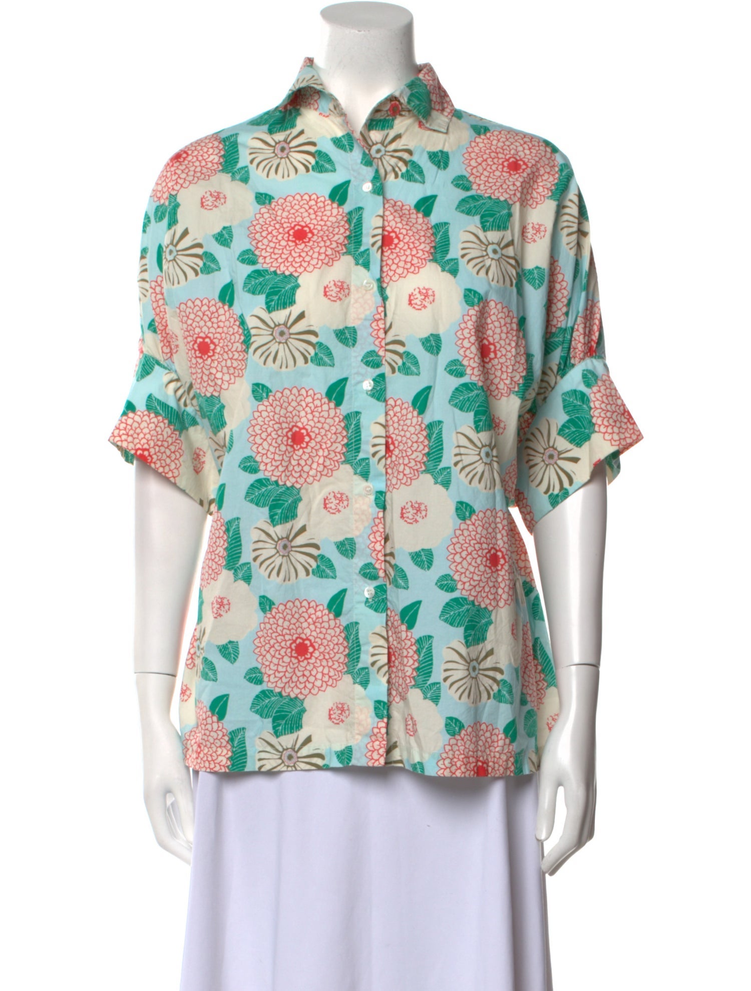 V de Vinster Printed Short Sleeve Button-Up Top