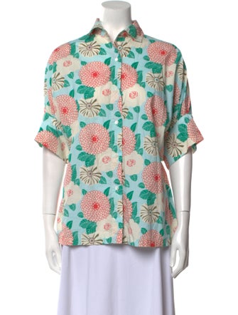 V de Vinster Printed Short Sleeve Button-Up Top