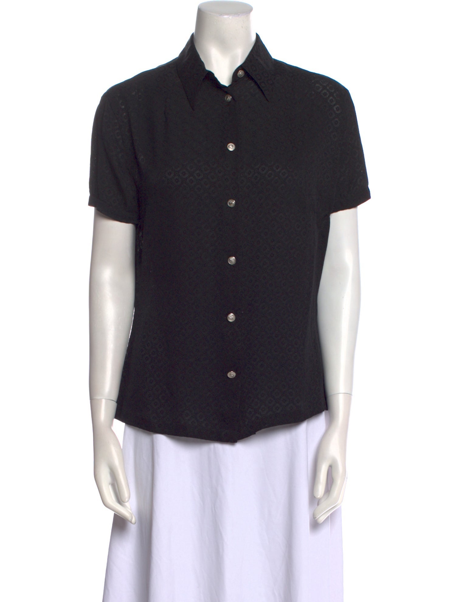 Versus Versace Silk Short Sleeve Button-Up Top