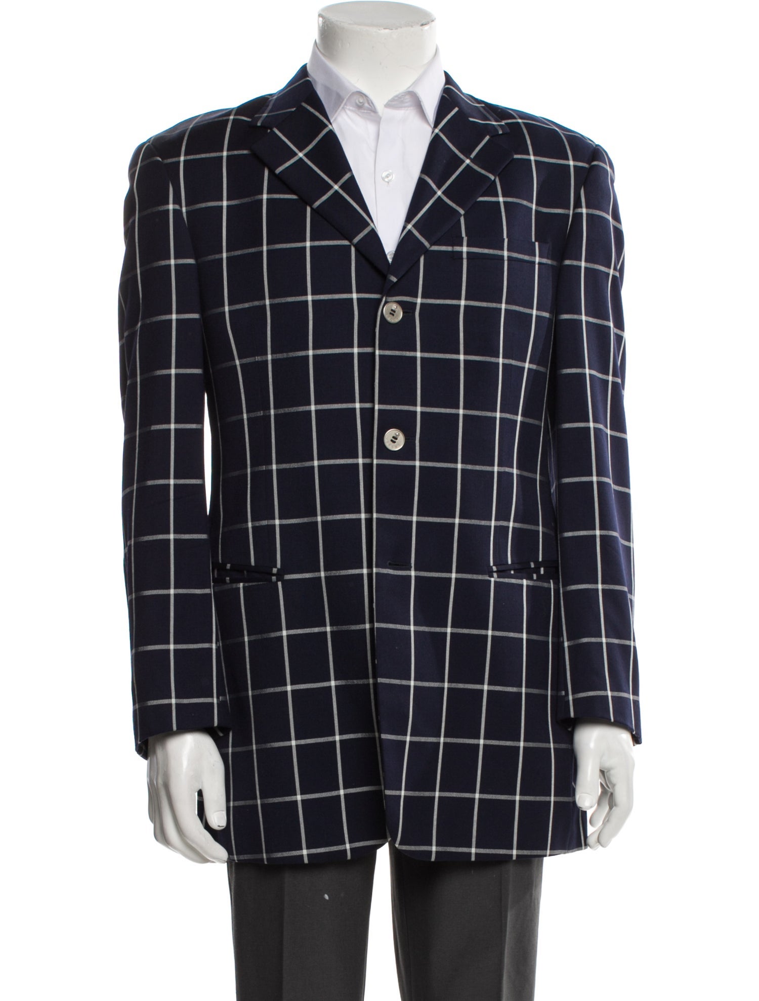 Versus Versace Wool Plaid Print Blazer