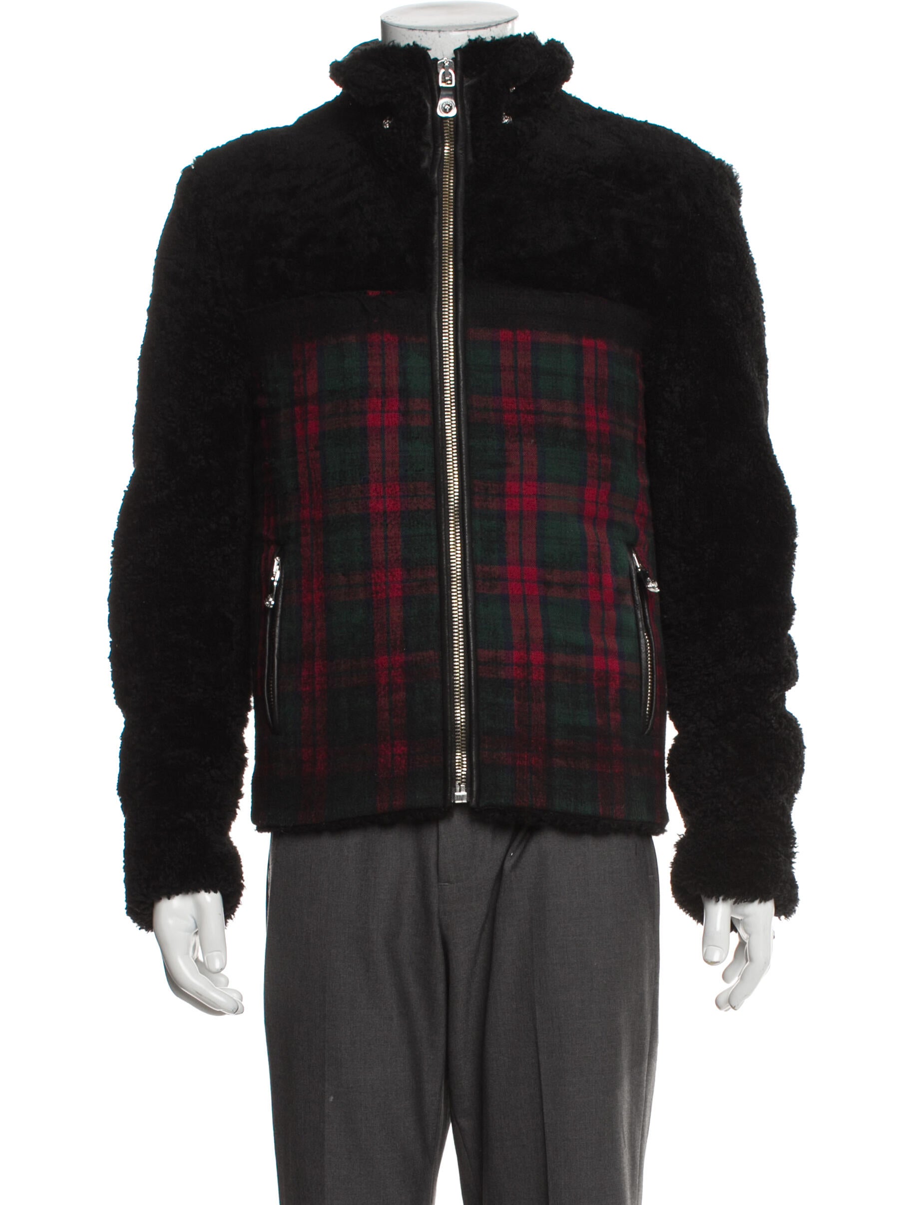 Versus Versace Leather Plaid Print Windbreaker