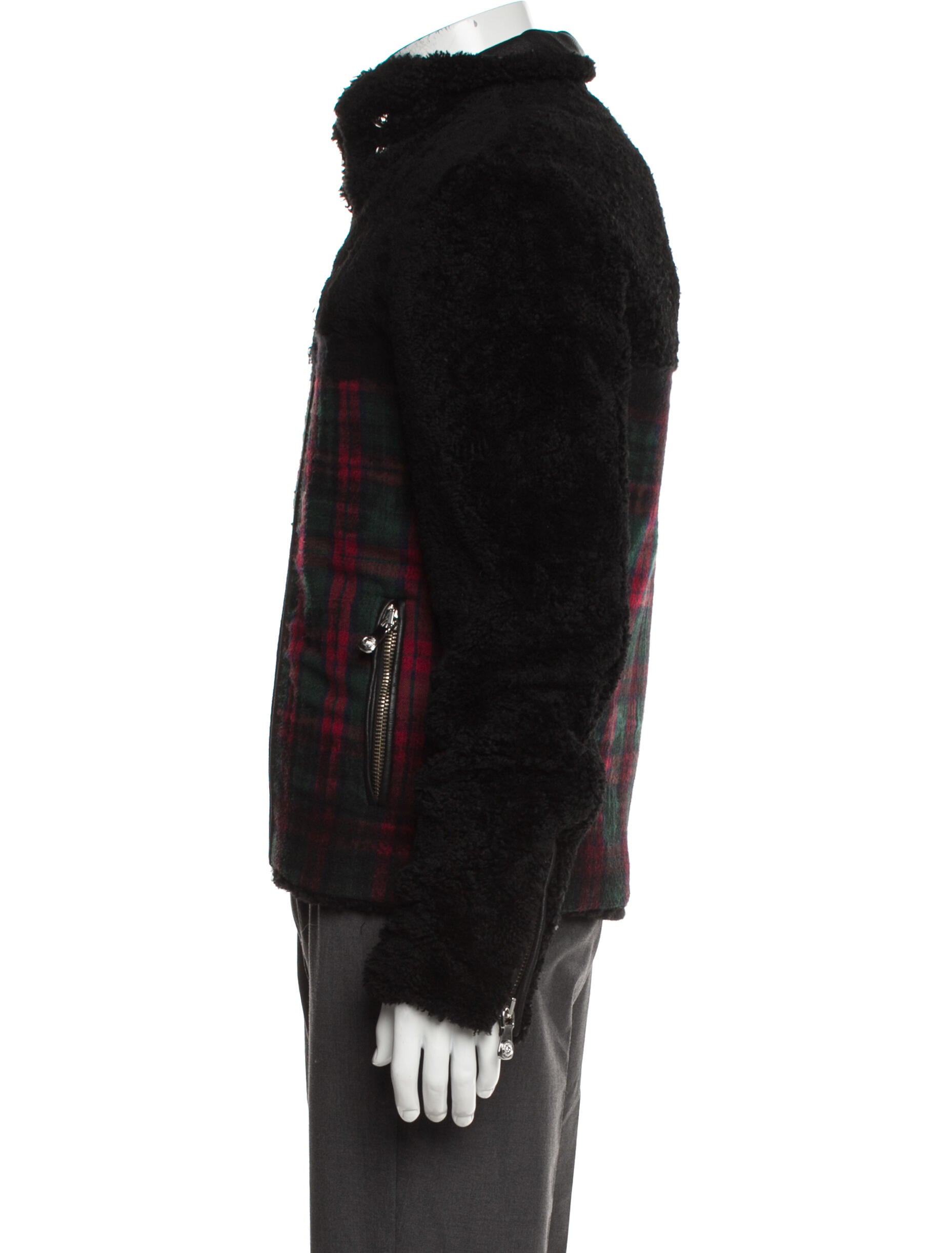 Versus Versace Leather Plaid Print Windbreaker