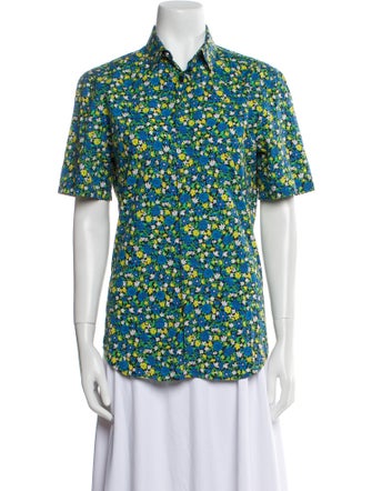 Versus Versace Floral Print Short Sleeve Button-Up Top