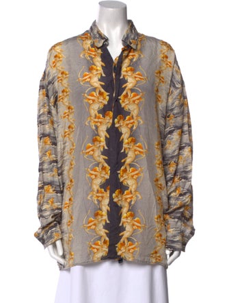 Versus Versace Floral Print V-Neck Button-Up Top