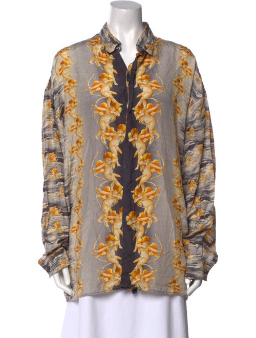 Versus Versace Floral Print V-Neck Button-Up Top