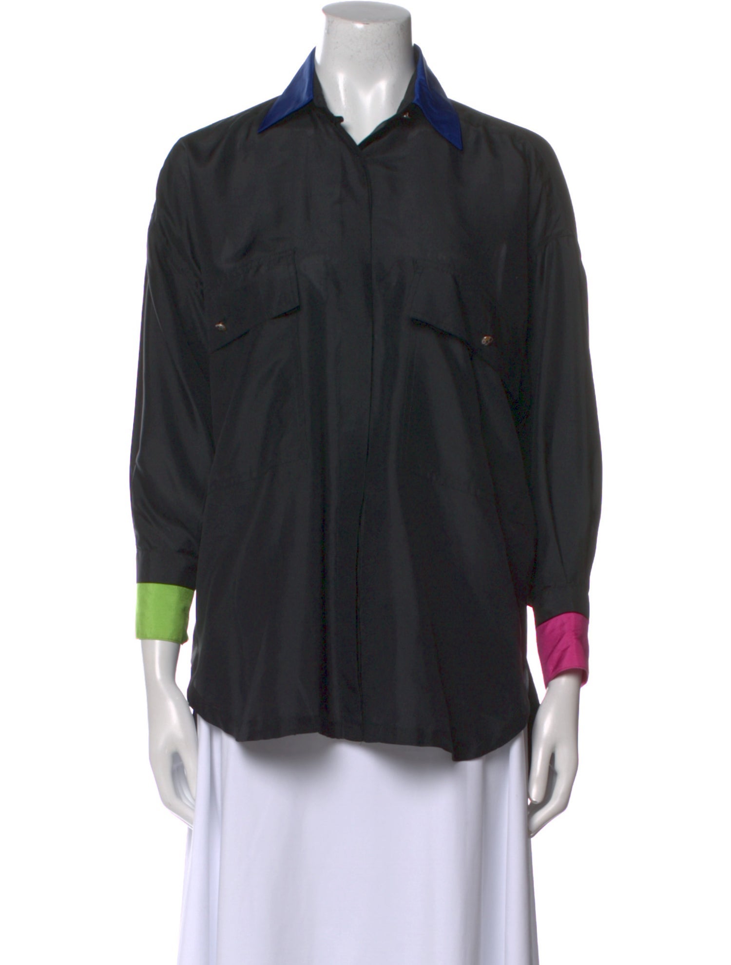 Versus Versace Silk Three-Quarter Sleeve Button-Up Top