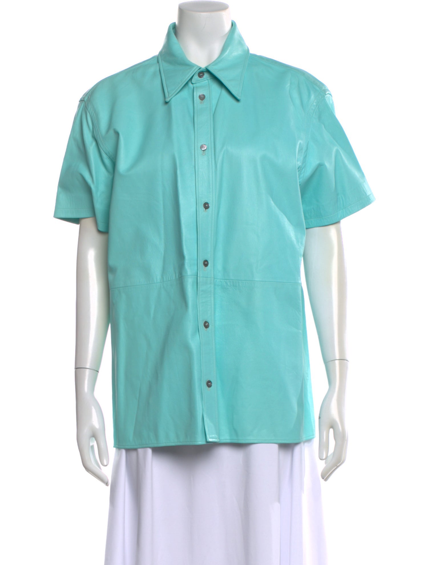 Versus Versace Leather Short Sleeve Button-Up Top