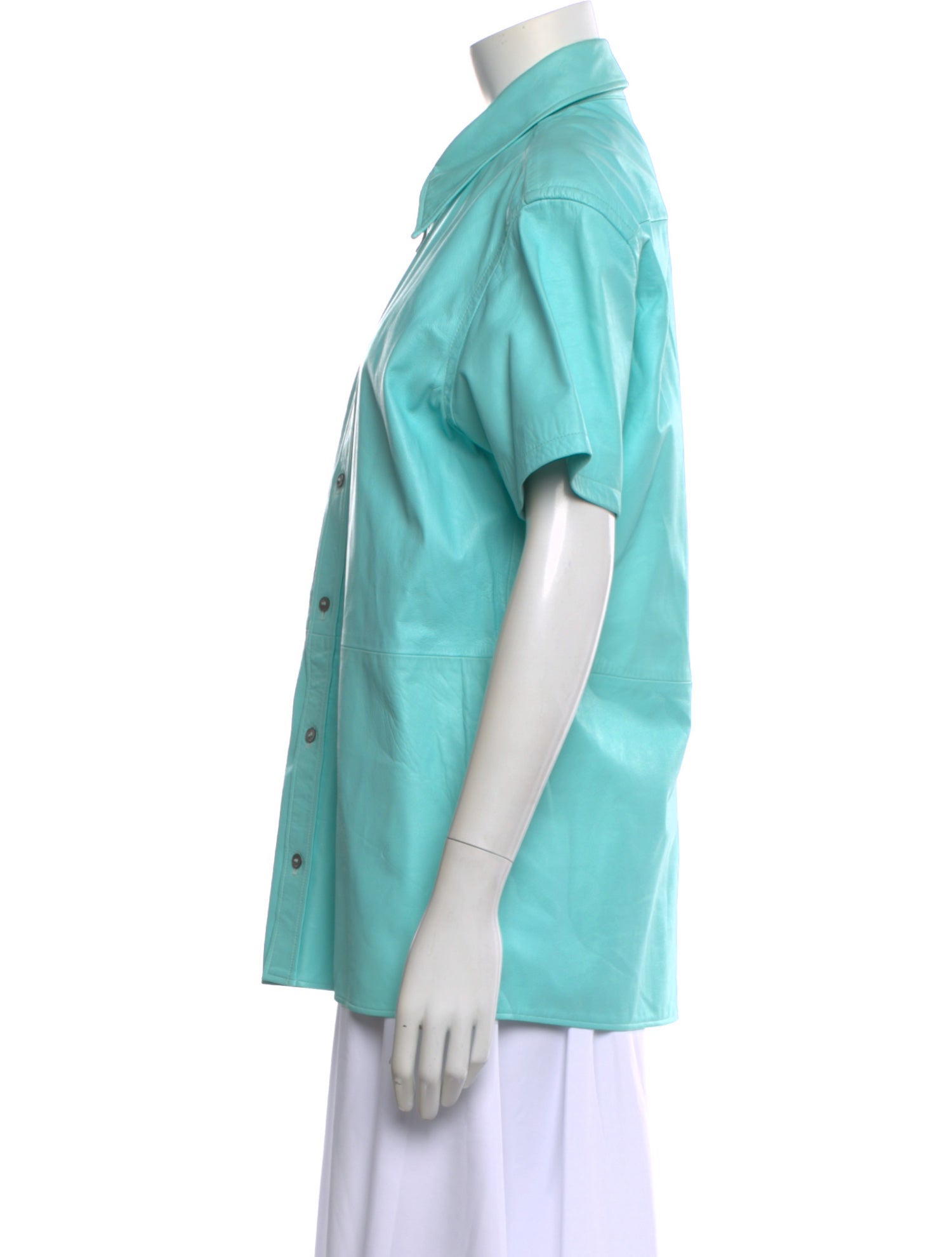 Versus Versace Leather Short Sleeve Button-Up Top