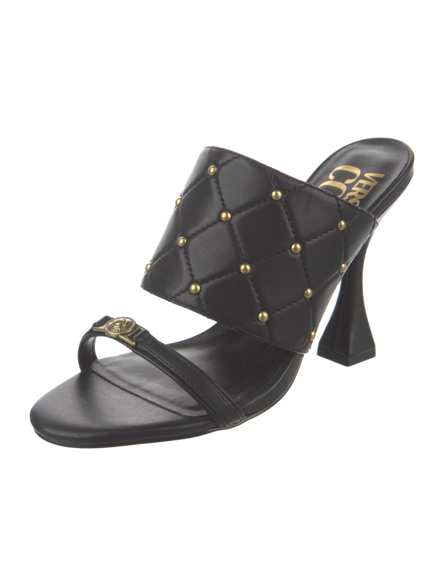 Versace Jeans Couture Leather Studded Accents Slides