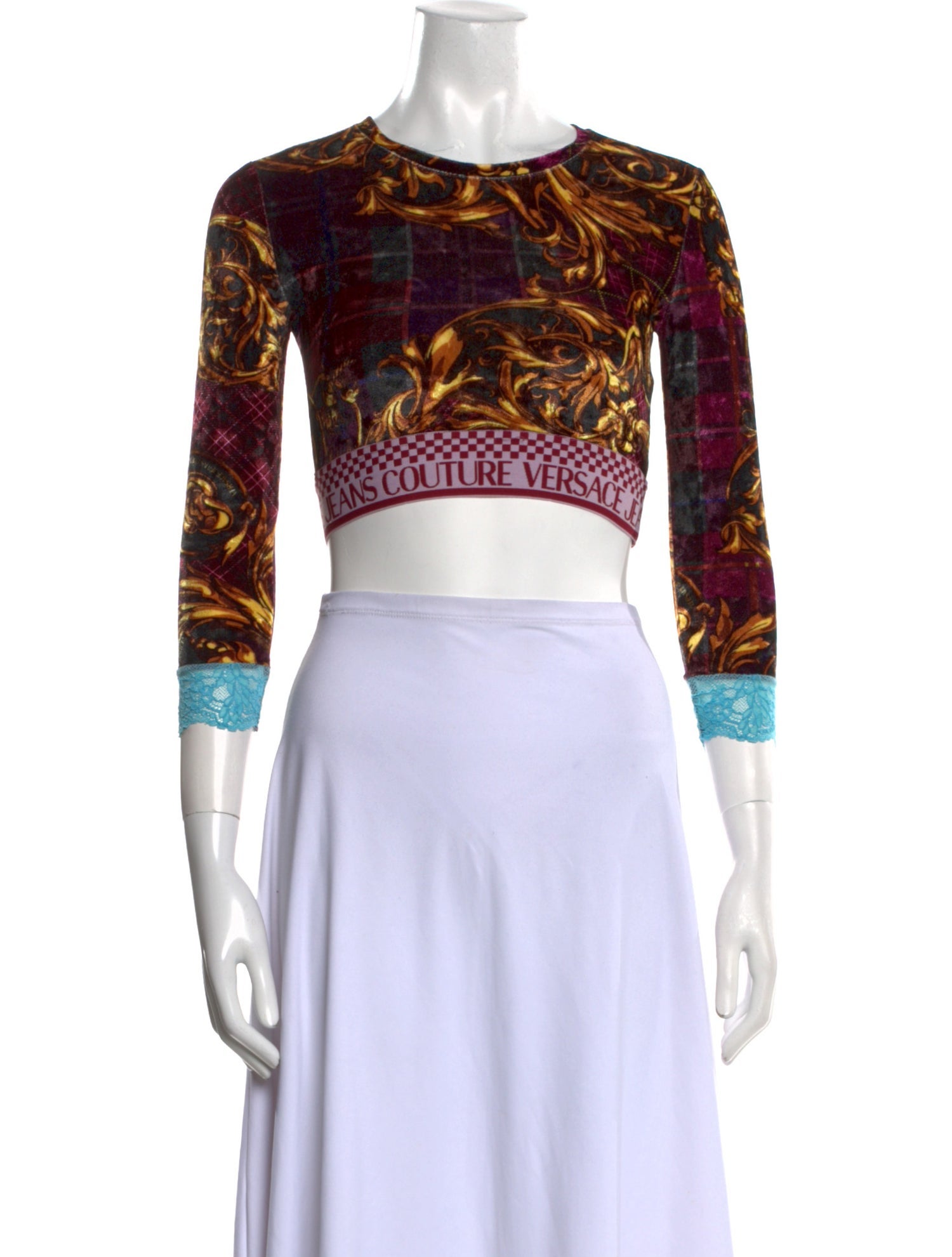 Versace Jeans Couture Printed Crew Neck Crop Top