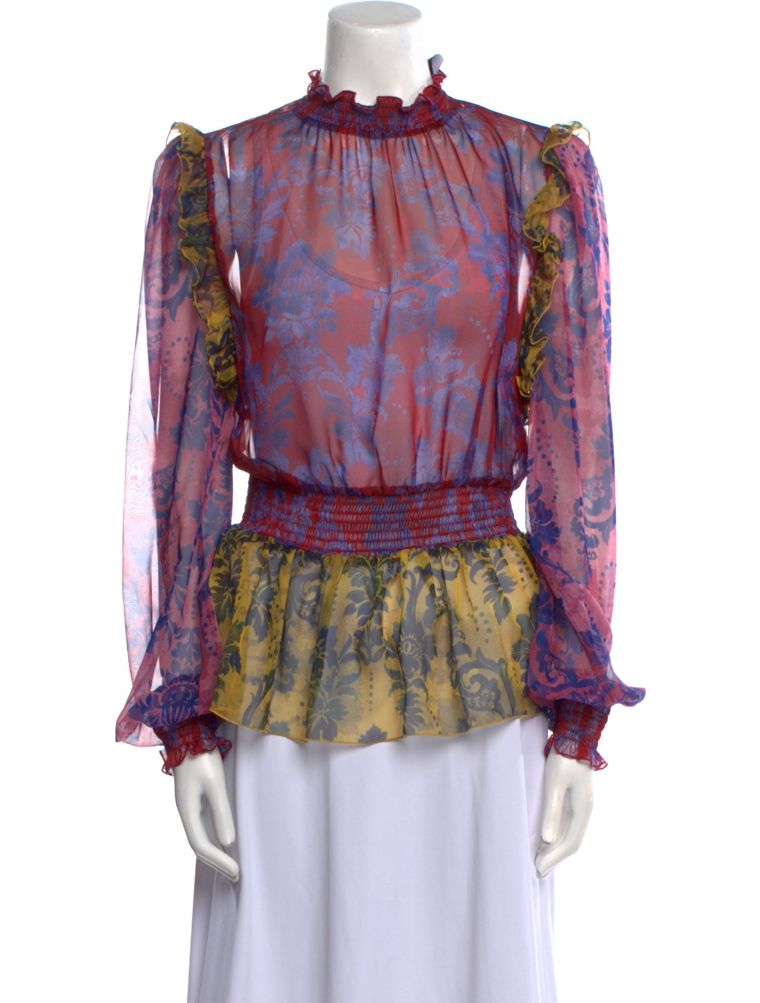 Versace Jeans Couture Floral Print Mock Neck Blouse