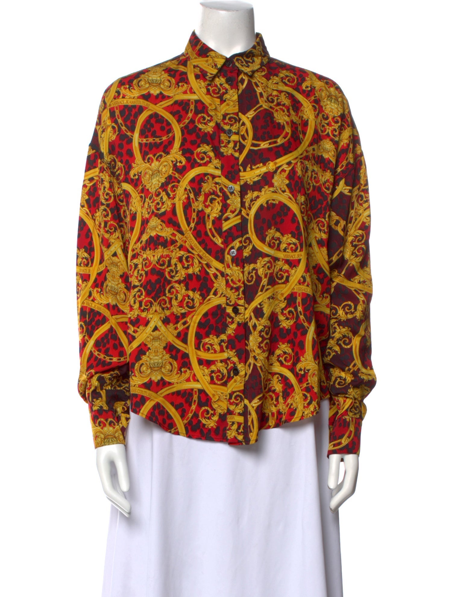 Versace Jeans Couture Paisley Print Long Sleeve Button-Up Top
