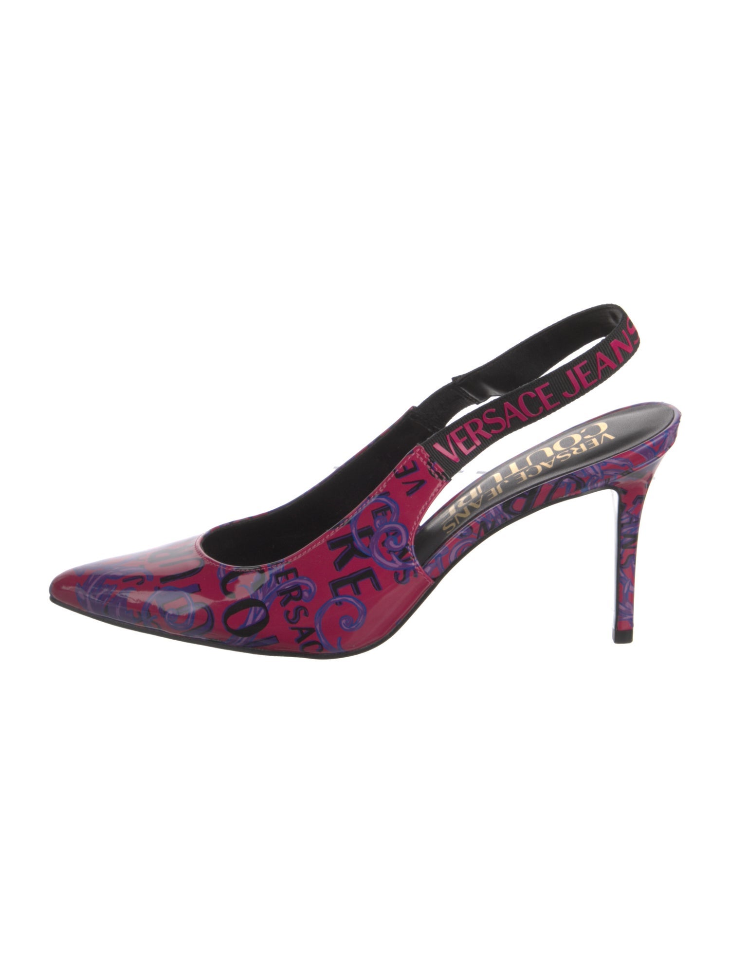 Versace Jeans Couture Patent Leather Printed Slingback Pumps