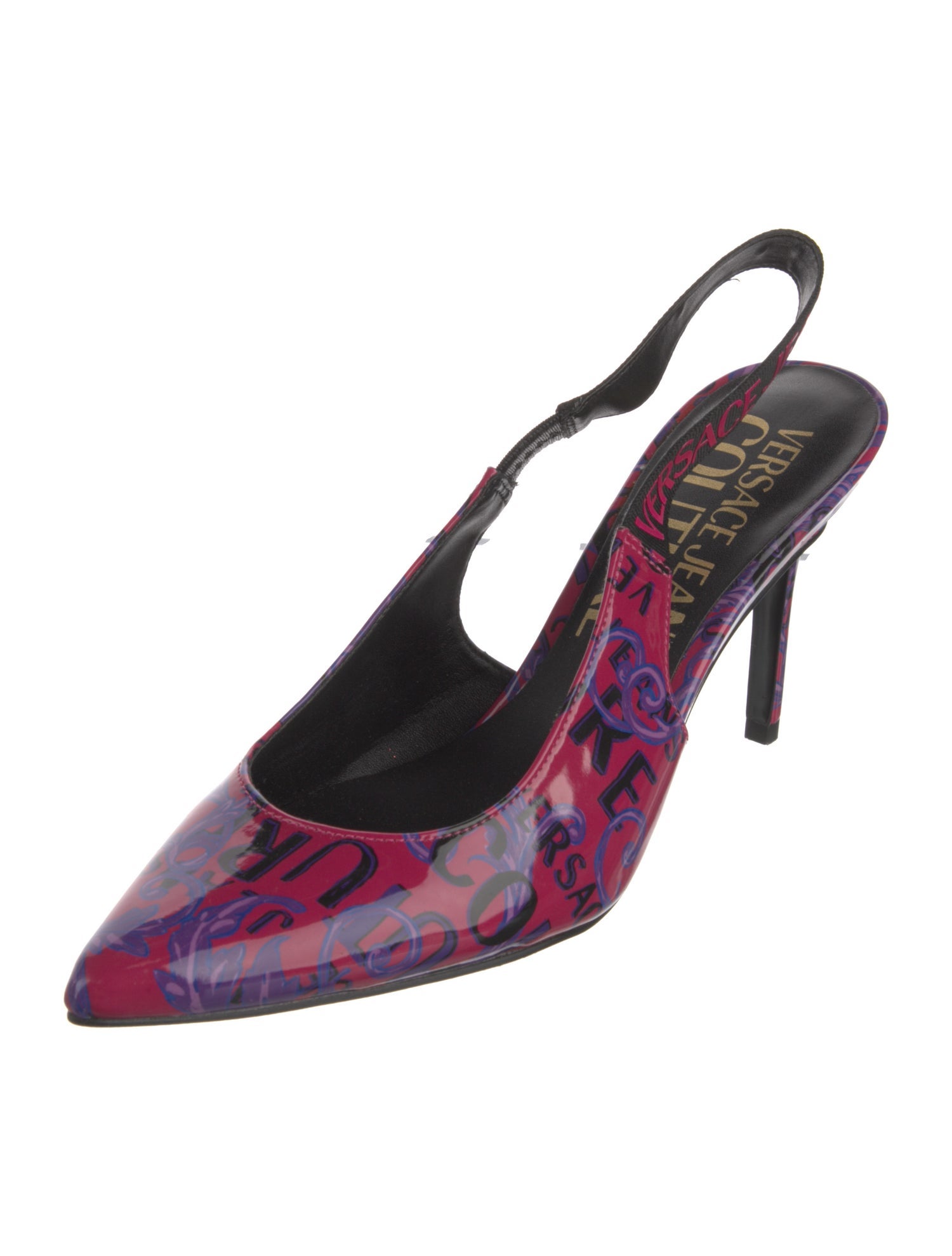 Versace Jeans Couture Patent Leather Printed Slingback Pumps
