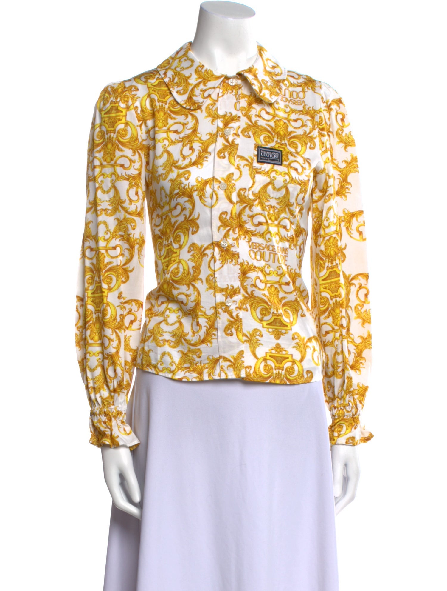 Versace Jeans Couture Printed Long Sleeve Button-Up Top