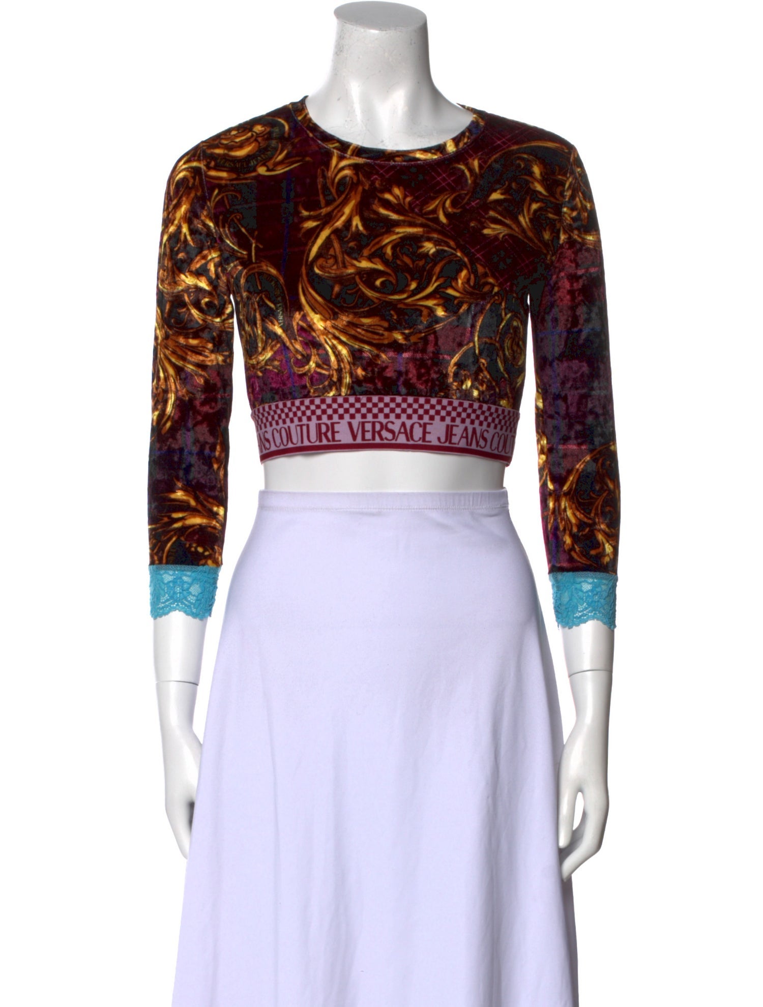 Versace Jeans Couture Paisley Print Crew Neck Crop Top