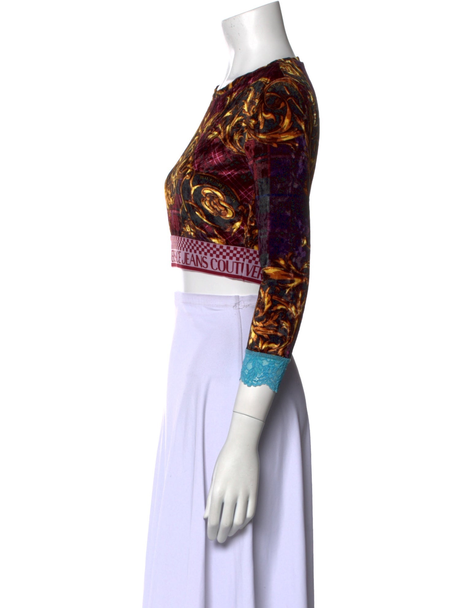 Versace Jeans Couture Paisley Print Crew Neck Crop Top