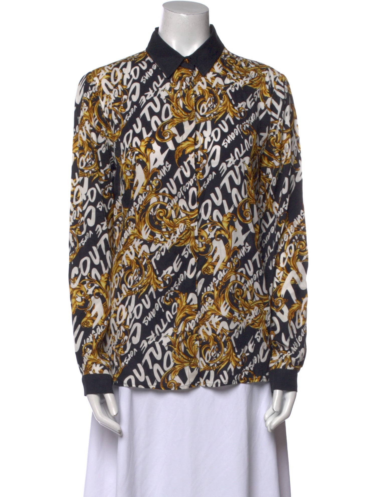 Versace Jeans Couture Printed Long Sleeve Button-Up Top
