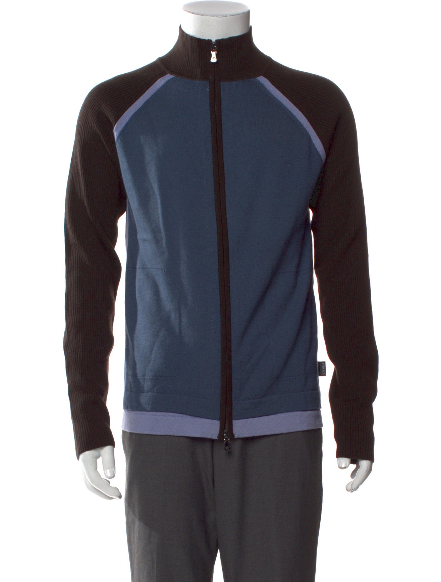 Versace Jeans Couture Merino Wool Colorblock Pattern Cardigan